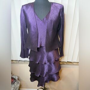 Patra purple metallic layered cocktail dress and jacket set Size 6P